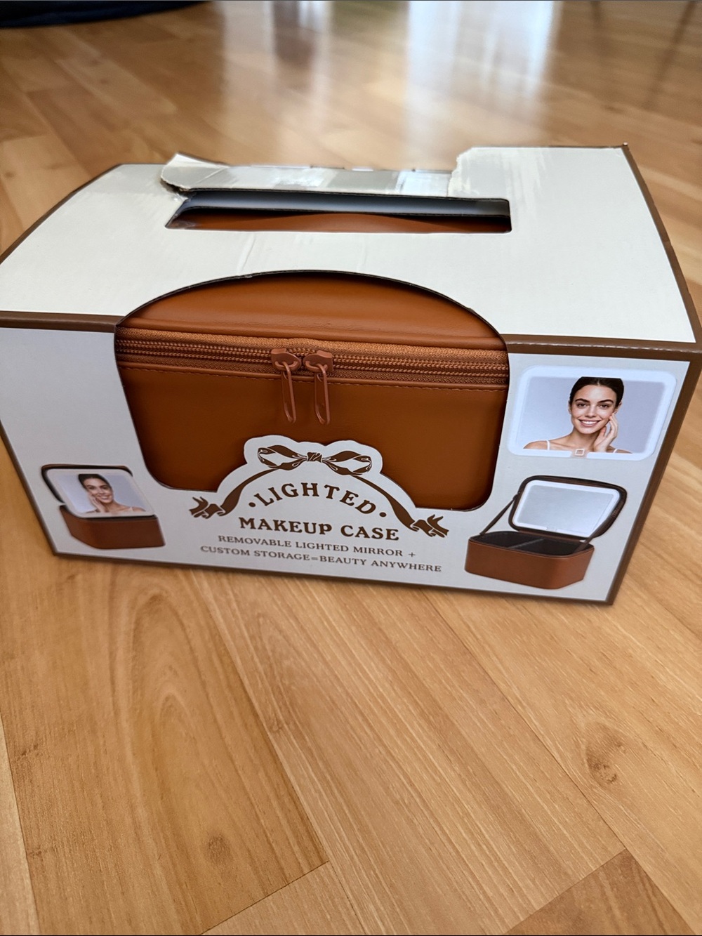 Lighted Makeup Case in Brown with Removable Mirror